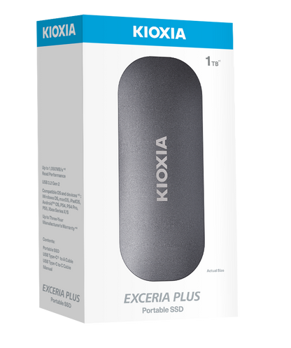 KIOXIA Exceria plus portable SSD 1TB with high speed transfer up to 1050mb/s. Sleek Silver matte surface & lightweight easy to carry made for your pocket: TREK eStore
