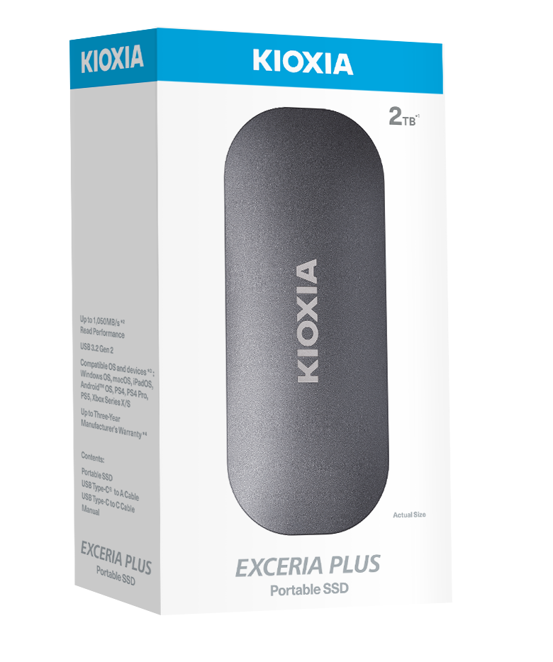 KIOXIA Exceria plus portable SSD 2TB with high speed transfer up to 1050mb/s. Sleek Silver matte surface & lightweight easy to carry made for your pocket: TREK eStore