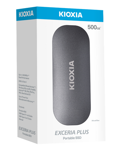 KIOXIA Exceria plus portable SSD 500GB with high speed transfer up to 1050mb/s. Sleek Silver matte surface & lightweight easy to carry made for your pocket: TREK eStore